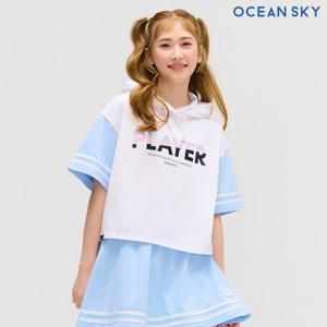 [오션스카이]여아 테이프 장식 반팔 후드티셔츠-DBJG5866D0D
