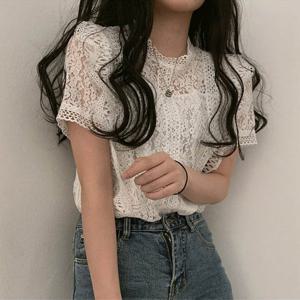 [리빌모아]여자 시스루 레이스 반팔 블라우스 LDW-BLH-SSIS472-