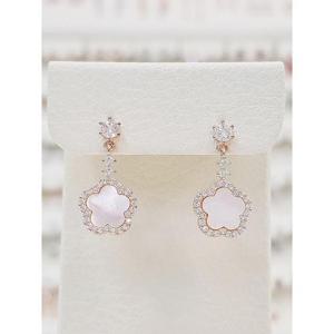 볼라레 세이브존01 꽃 자개 큐빅 드롭귀걸이 spe1203