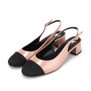 [바바라(슈즈)]라운드토 앞코 콤비 소가죽 슬링백펌프스 BBH503BK