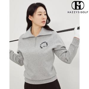 [헤지스골프] (HWTS4C922G2) 그레이 여성 빅카라 하프집 맨투맨 (세미오버핏)