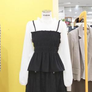 르피타 DP01 뷔스티에 배색 셔링 블라우스 L244UBLA52