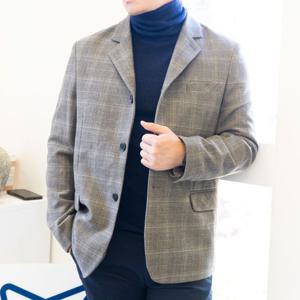남자 오버핏 정장 캐주얼 3버튼 체크 싱글 자켓 BL016