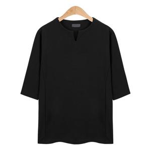 반팔티 포인트 라운드 카라 블랙 7부 티셔츠 CMT012