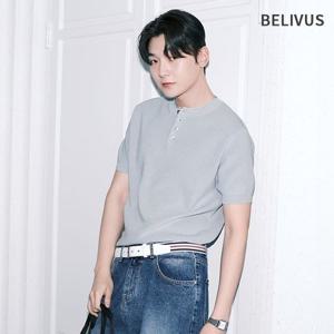 빌리버스 남성 헨리넥 반팔 니트 무지 카라티 BXR016