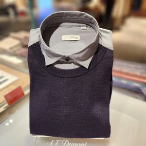 듀퐁셔츠 SE4FM21LS348SNY 24FW 캐쥬얼 니트 레이어드 스트레치 슬림 핏 셔츠