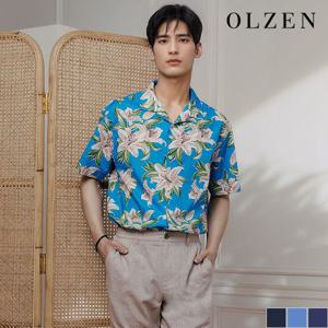 [올젠] 하와이안 플라워 프린트 루즈핏 반팔 셔츠 (ZOD2WC1343)