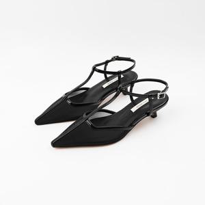 [신난다슈] 여성 슬링백 힐 4cm 스틸레토 구두 샌들 펌프스 망사 티스트랩 ST251014 블랙