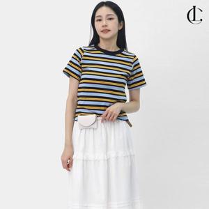 엘케이트 여자 스트라이프 반팔티 슬림핏 세미크롭 티셔츠 LCR110