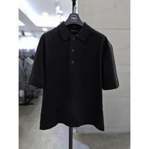 바쏘옴므 세이브존03 바쏘옴므 남자 여름 블랙 오버핏 반팔 카라 면 티셔츠 WSAGZ2KT51A