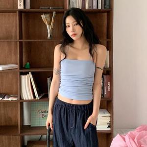 [다잇템]여성 편한 탱크 골지 홀터네크 잔주름 나시티