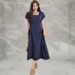 [다잇템]여성 나일론 롱 스퀘어넥 벌룬 드레스