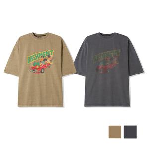 남자 올드 피그먼트 프린팅 반팔 티셔츠 AC-TSH-Q079-카멜브라운