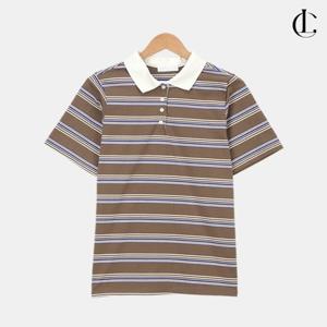 엘케이트 여성 반팔 카라티 단가라 럭비티 줄무늬 루즈핏 박스 티셔츠 LLEET008