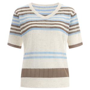 [샵앤]여성 골지 린넨  단가라 V넥 반팔 니트 티셔츠 21DS-WKN-1