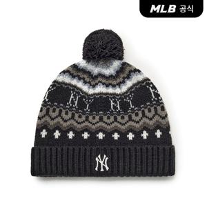 [MLB공식] 25FW 빈티지 패턴 폼폼 비니 NY (Black) 3ABNV0856-50BKS