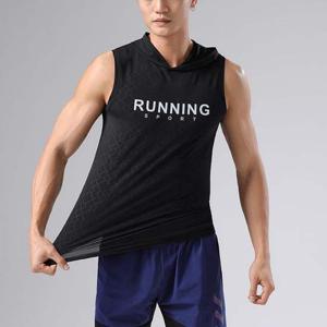 남성 운동 크로스핏 영문프린팅 후드 데일리 민소매티