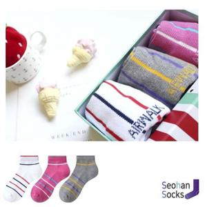 에어워크 배색 단가라 여자 스포츠 양말 3족