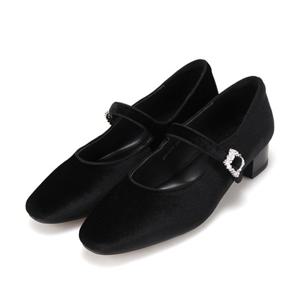[BABARA] 바바라 벨벳 보석장식 메리제인 펌프스 BBI573BK