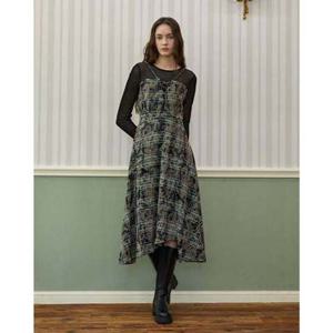 [에고이스트] (ER4WO062) 체크 벨벳 믹스 플레어 원피스