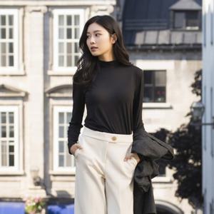 럭스골프 여성 하프넥 겉기모 긴팔 이너 티셔츠 LXW17TS4_BK