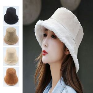 여성 안감 뽀글이 양면 골덴 버킷햇 겨울 벙거지모자