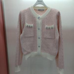 Latium HC06 크롭 뜨개 느낌 진주 배색 트위드형 라운드 가디건 T2613cd07P