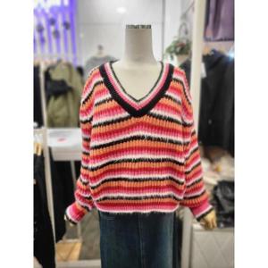 밸리걸 세이브존01 루즈핏 브이넥 스트라이프 니트 498610-1