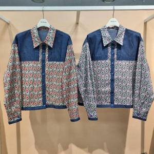 라티움 HC34 봄 품편한 청배색 꽃문양패턴루즈핏블라우스셔츠 T2613bl22