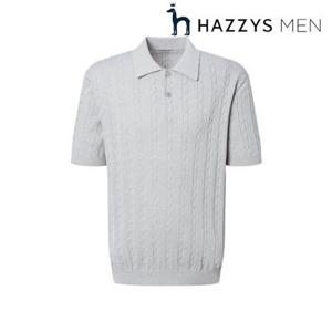 [헤지스남성] (HZSW5B553G1) [25SS][아이코닉] 그레이 케이블 반팔 카라 니트