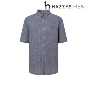 [헤지스남성] (HZSH5B512N2) 네이비 윈도우 체크 뱀부 반팔 셔츠