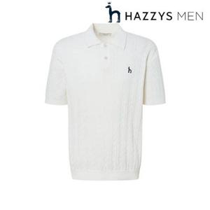 [헤지스남성] (HZSW5B553IV) [25SS][아이코닉] 아이보리 케이블 반팔 카라 니트