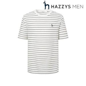 [헤지스남성] (HZTS5B505OW) [25SS]화이트 트윌조직 스트라이프 반팔 티셔츠