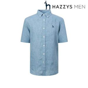[헤지스남성] (HZSH5B500B1) [아이코닉] 블루 린넨 반팔 셔츠