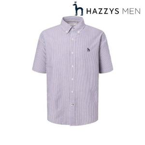 [헤지스남성] (HZSH5B521U2) 퍼플 시어서커 스트라이프 반팔 셔츠