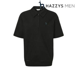 [헤지스남성] (HZTS5B607BK) 블랙 허니콤 조직 카라집업 반팔 맨투맨