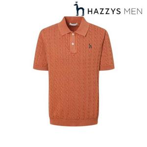 [헤지스남성] (HZSW5B558R2) 레드 가먼트다잉 케이블 반팔 니트