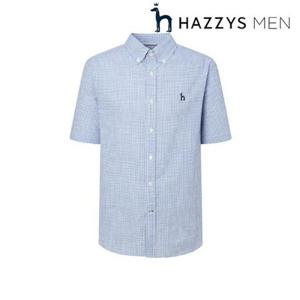 [헤지스남성] (HZSH5B512B2) 블루 윈도우 체크 뱀부 반팔 셔츠