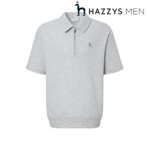 [헤지스남성] (HZTS5B607G2) 그레이 허니콤 조직 카라집업 반팔 맨투맨