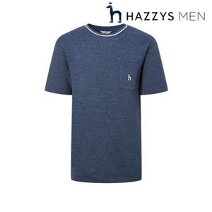 [헤지스남성] (HZTS5B506B3) 블루 피케조직 반팔 크루넥 티셔츠