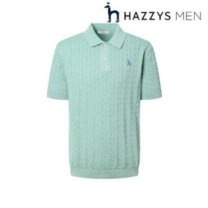 [헤지스남성] (HZSW5B558T1) 라이트 그린 가먼트다잉 케이블 반팔 니트