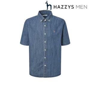 [헤지스남성] (HZSH5B505B2) 블루 데님 반팔 셔츠