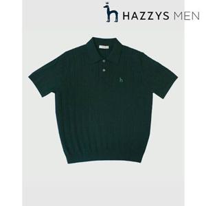 [헤지스남성] (HZSW5B553E3) [25SS][아이코닉] 다크 그린 케이블 반팔 카라 니트