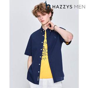 [헤지스남성] (HZSH5B503N2) 네이비 가먼트다잉 서커 반팔 셔츠
