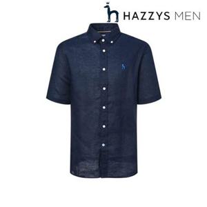 [헤지스남성] (HZSH5B501N2) [아이코닉] 네이비 린넨 반팔 셔츠