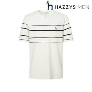 [헤지스남성] (HZTS5B547CR) [25SS]크림 슬릿넥 컬러블럭 반팔 티셔츠