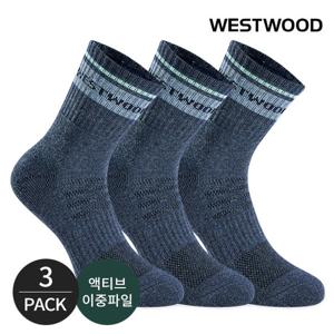 웨스트우드 여성 쿠션 탑링글 컬러배색 등산 중장목양말 3P_NY