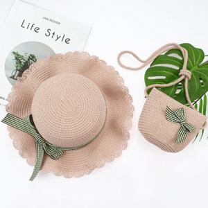 [우주아이]체크리본 밀짚가방+모자세트 /유아모자 아동모자 유아가방 아동가방