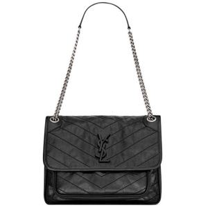 (명품) 생로랑 니키백 미듐 실버 체인 블랙