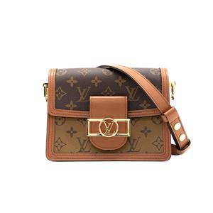 루이비통 미니 도핀 모노그램 앤 리버스 캔버스 크로스 숄더 토트 백 브라운 M45959